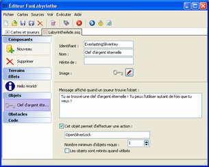 cran de configuration d'un objet simple